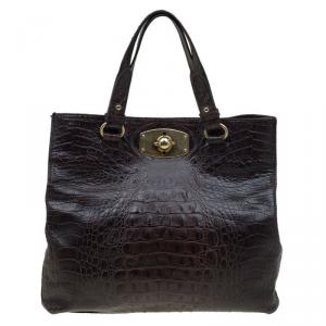 Pre Owned Furla  Dark Brown Croc Embossed Leather New Appaloosa Tote