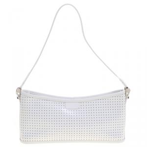 Pre Owned Furla White perforated Patent Leather Shoulder Bag