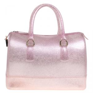 Pre Owned Furla Pink Glitter Glossy Rubber Candy Satchel