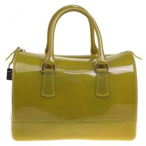 Pre Owned Furla Olive Green Glossy Rubber Candy Satchel