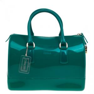 Pre Owned Furla Teal Green Glossy Rubber Candy Satchel