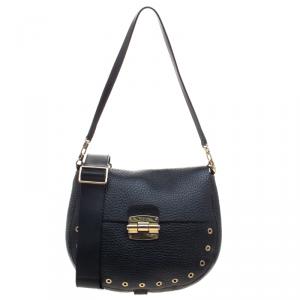 Pre Owned Furla Black Leather Club Bandouliere Crossbody Bag