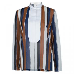 Giambattista Valli Multicolor Striped Contrast Bib Silk Blouse XS/S