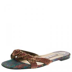 مملوكة مسبقًا Gina Purple Crystal Embellished Leather Flat Slides Size 39.5