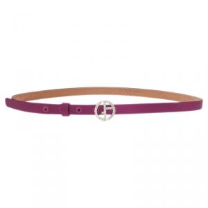 Giorgio Armani Pink Satin Embellished Logo Belt 75 CM