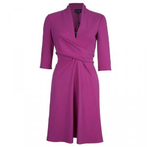 Giorgio Armani Milano Faux Wrap Jersey Hot Pink Dress S