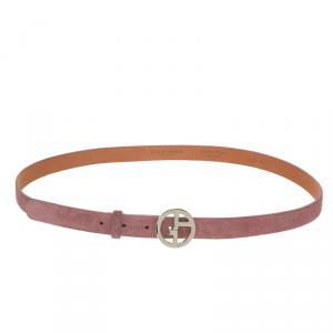 Giorgio Armani Pink Suede Logo Buckle Belt Size 46 