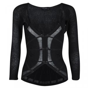 Giorgio Armani Black Knit Backless Long Sleeve Stretch Top S