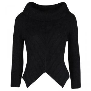 Giorgio Armani Black Angora Hair Turtle Neck Cropped Fuzzy Sweater S