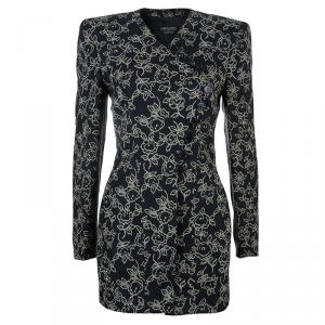 Pre Owned Giorgio Armani Floral Black Long Jacket M