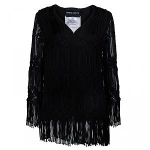 Giorgio Armani Black Knotted Yarn Surface Detail Zip Front Jacket S