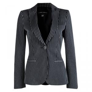 Pre Owned Giorgio Armani Navy Blue Cotton Striped Blazer S
