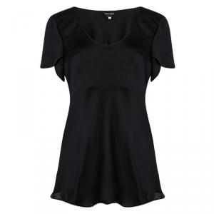 Pre Owned Giorgio Armani Black Silk Short Sleeve V -Neck Top L