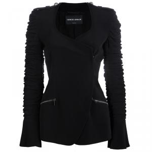 Giorgio Armani Black Ruched Sleeve Zip Detail Blazer S