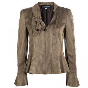 Giorgio Armani Brown Striped Draped Collar Detail Zip Front Jacket S