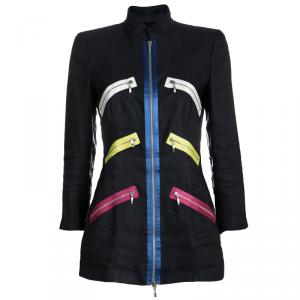 Pre Owned Giorgio Armani Navy Blue Multicolor Zip Detail Jacket S