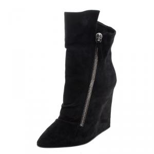 Pre Owned Giuseppe Zanotti Black Suede Wedge Ankle Boots Size 38.5