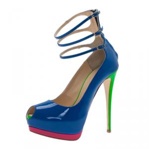 Pre Owned Giuseppe Zanotti Tri Color Patent Mutli Strap Peep Toe Pumps Size 37