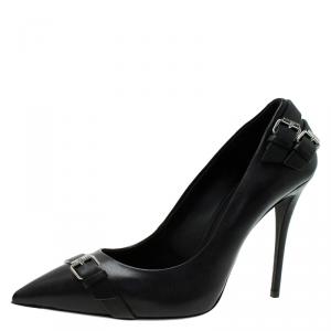 Pre Owned Giuseppe Zanotti Black Leather Buckle Detail Pointed Pumps Size 38