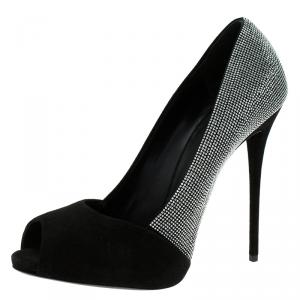 Pre Owned Giuseppe Zanotti Black Suede Studded Peep Toe Pumps Size 40