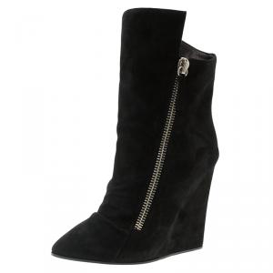 Pre Owned Giuseppe Zanotti Black Suede Wedge Ankle Boots Size 37