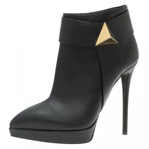 Pre Owned Giuseppe Zanotti Black Leather Pyramid Stud Platform Ankle Boots Size 37.5