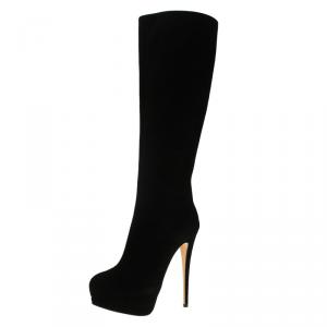 Pre Owned Giuseppe Zanotti Black Suede Platform Knee Boots Size 38