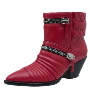 Pre Owned Giuseppe Zanotti Red Quilted Leather Ankle Boots Size 40