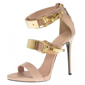 Pre Owned Giuseppe Zanotti Beige Leather Buckle Detail Back Zip Sandals Size 38