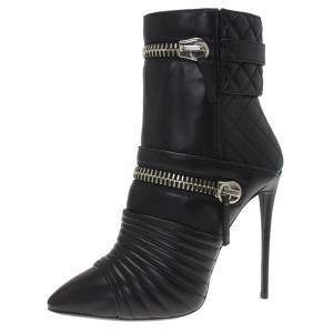 Pre Owned Giuseppe Zanotti Black Quilted Leather Olinda Zipper Detail Ankle Boots Size 37.5
