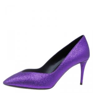 Pre Owned Giuseppe Zanotti Purple Glitter Olinda V Throat Pumps Size 38.5