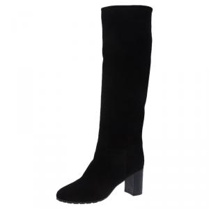 Pre Owned Giuseppe Zanotti Black Suede Block Heel Knee Boots Size 41