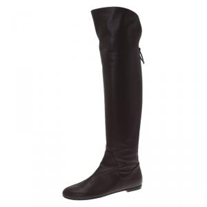 Pre Owned Giuseppe Zanotti Brown Leather Flat Over the Knee Boots Size 41