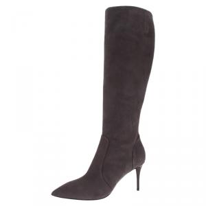 Pre Owned Giuseppe Zanotti Grey Suede Knee Boots Size 37.5