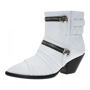 Pre Owned Giuseppe Zanotti White Quilted Leather Ankle Boots Size 38.5