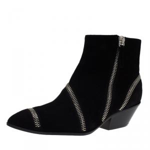 Pre Owned Giuseppe Zanotti Black Suede Guns 55 Zip Detail Ankle Booties Size 40