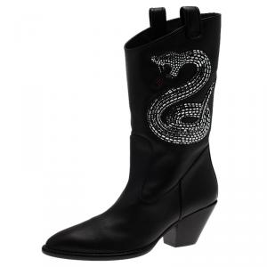 Pre Owned Giuseppe Zanotti Black Snake Embellished Leather Guns 55 Cowboy Boots Size 41