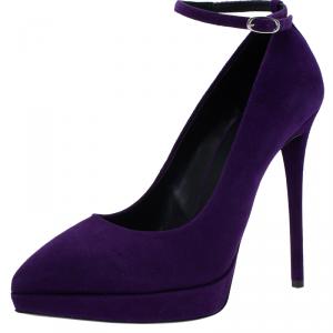 Pre Owned Giuseppe Zanotti Purple Suede Ankle Strap Platform Pumps Size 40