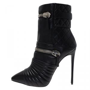 Pre Owned Giuseppe Zanotti Black Quilted Leather Olinda Zipper Detail Ankle Boots Size 39