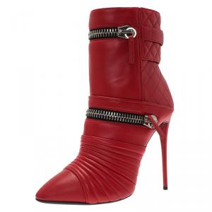 Pre Owned Giuseppe Zanotti Red Quilted Leather Double Zip Accent Boots Size 40