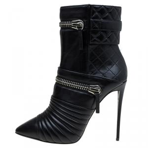 Pre Owned Giuseppe Zanotti Black Quilted Leather Olinda Zipper Detail Ankle Boots Size 40