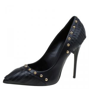 Pre Owned Giuseppe Zanotti Black Leather Studded Fringe Pumps Size 38