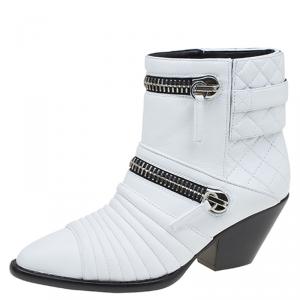 Pre Owned Giuseppe Zanotti White Quilted Leather Ankle Boots Size 37.5