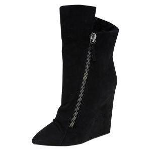 Pre Owned Giuseppe Zanotti Black Suede Wedge Ankle Boots Size 38