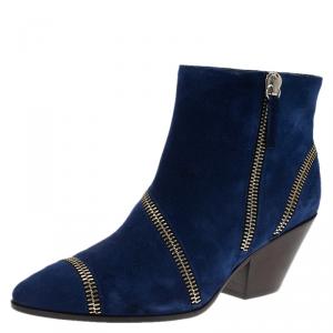 Pre Owned Giuseppe Zanotti Blue Suede Guns 55 Zip Detail Ankle Boots Size 40