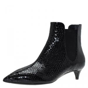 Pre Owned Giuseppe Zanotti Black Python Embossed Leather Ankle Boots Size 40