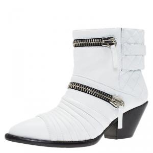 Pre Owned Giuseppe Zanotti White Quilted Leather Ankle Boots Size 40