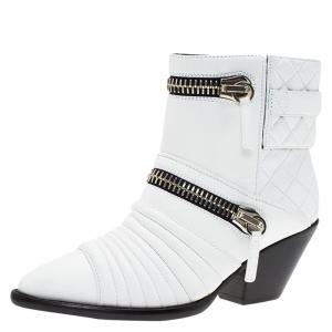 Pre Owned Giuseppe Zanotti White Quilted Leather Ankle Boots Size 37
