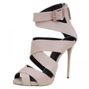 Pre Owned Giuseppe Zanotti Blush Pink Python Embossed Leather Strappy Sandals Size 41