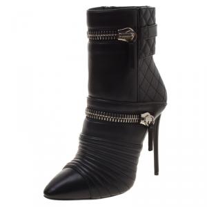 Pre Owned Giuseppe Zanotti Black Quilted Leather Double Zip Accent Boots Size 38
